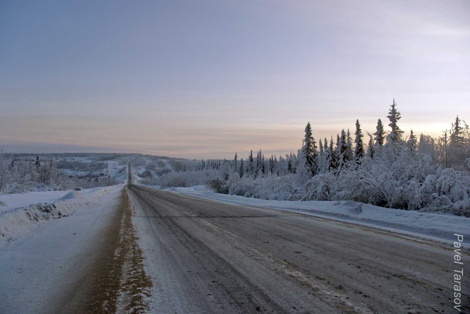 Вот так на рассвете выглядела дорога по тайге